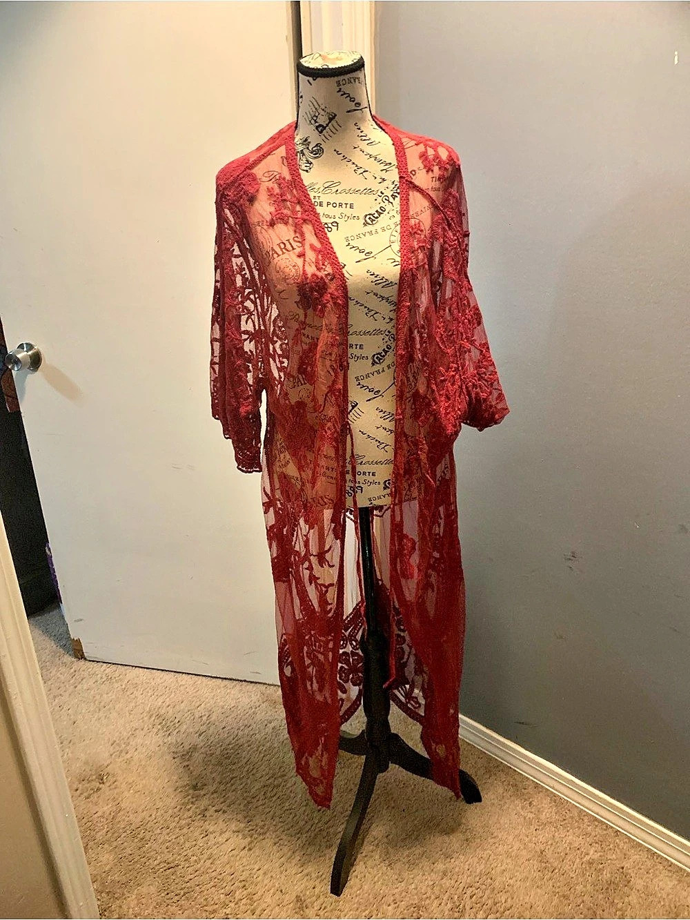 Red Sheer Long Kimono Like New